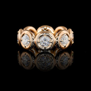 Round lab grown diamond eternity band in 14k rose gold, puffy bezel setting, 2 carat total weight. || #metal_rose gold