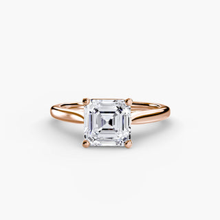 Cathedral solitaire engagement ring setting in rose gold, featuring an asscher-cut lab grown diamond. || #metal_rose gold #diamond shape_asscher