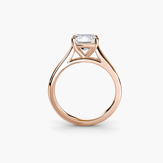 Cathedral solitaire engagement ring setting in rose gold, side profile view, featuring an asscher-cut lab grown diamond. || #metal_rose gold #diamond shape_asscher