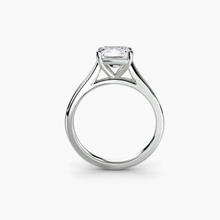 Cathedral solitaire engagement ring setting in white gold, side profile view, featuring an asscher-cut lab grown diamond. || #metal_white gold|platinum #diamond shape_asscher