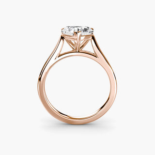 Cathedral solitaire engagement ring setting in rose gold, side profile view, featuring a heart-shaped lab grown diamond. || #metal_rose gold #diamond shape_heart