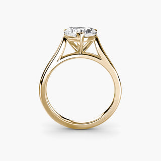Cathedral solitaire engagement ring setting in yellow gold, side profile view, featuring a heart-shaped lab grown diamond. || #metal_yellow gold #diamond shape_heart