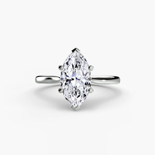 Cathedral solitaire engagement ring setting in white gold, featuring a marquise-cut lab grown diamond. || #metal_white gold|platinum #diamond shape_marquise