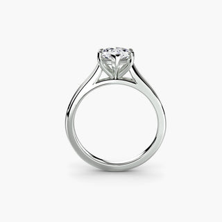 Cathedral solitaire engagement ring setting in white gold, side profile view, featuring a marquise-cut lab grown diamond. || #metal_white gold|platinum #diamond shape_marquise