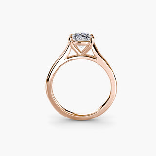 Cathedral solitaire engagement ring setting in rose gold, side profile view, featuring an oval-cut lab grown diamond. || #metal_rose gold #diamond shape_oval