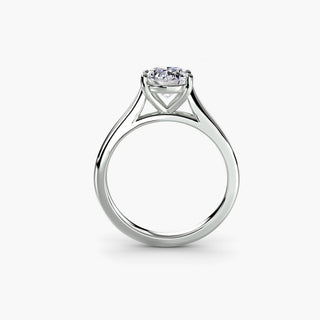 Cathedral solitaire engagement ring setting in white gold, side profile view, featuring an oval-cut lab grown diamond. || #metal_white gold|platinum #diamond shape_oval