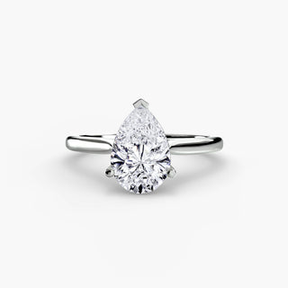 Cathedral solitaire engagement ring setting in white gold, featuring a pear-shaped lab grown diamond. || #metal_white gold|platinum #diamond shape_pear