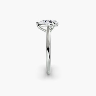 Cathedral solitaire engagement ring setting in white gold showing the tapered band profile, with a pear-shaped lab grown diamond. || #metal_white gold|platinum #diamond shape_pear