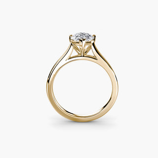 Cathedral solitaire engagement ring setting in yellow gold, side profile view, featuring a pear-shaped lab grown diamond. || #metal_yellow gold #diamond shape_pear