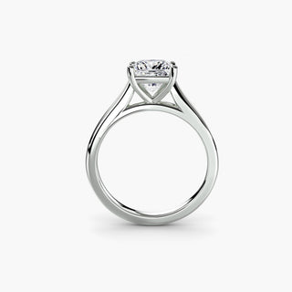 Cathedral solitaire engagement ring setting in white gold, side profile view, featuring a princess-cut lab grown diamond. || #metal_white gold|platinum #diamond shape_princess