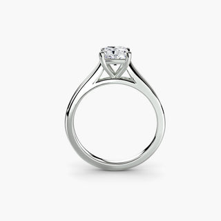 Cathedral solitaire engagement ring setting in white gold, side profile view, featuring a radiant-cut lab grown diamond. || #metal_white gold|platinum #diamond shape_radiant