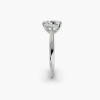 Cathedral solitaire engagement ring setting in white gold showing the tapered band profile, with a radiant-cut lab grown diamond. || #metal_white gold|platinum #diamond shape_radiant