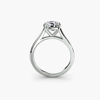 Cathedral solitaire engagement ring setting in white gold, side profile view, featuring a round lab grown diamond. || #metal_white gold|platinum #diamond shape_round