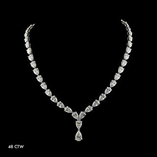 Pear drop-shaped lab-grown diamond necklace with 1.75ct center stone and 0.48ctw, 16-inch white gold pendant.