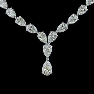 Pear drop lab-grown diamond necklace with 1.75-carat center stone, 48-carat total weight, set in white gold, 16-inch length.