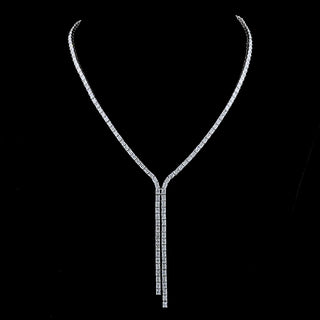 Radiant 15 carat total weight lab-grown diamond lariat Y necklace with 150 sparkling 10-point diamonds in white gold.