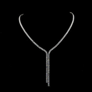Round lab-grown diamond lariat Y necklace with 20 carats total weight, 12-point stones, set in white gold, elegant jewelry piece