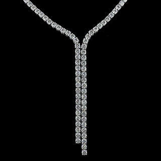 Round lab-grown diamond lariat Y necklace with 20 carats total weight, featuring 160 round diamonds on a white gold chain.