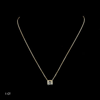 14K yellow gold Asscher lab-grown diamond bezel solitaire pendant necklace featuring a 1.0 carat Asscher cut diamond.