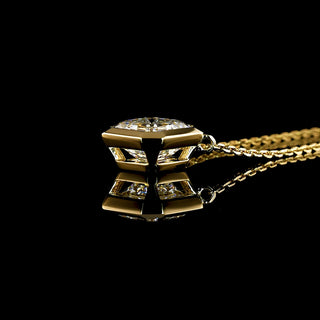 Asscher cut lab-grown diamond bezel solitaire pendant necklace in yellow gold, 1.5 carats, displayed on a chain.