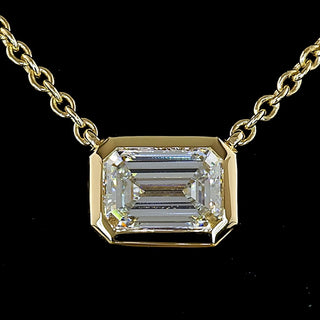 Emerald Lab Grown Diamond Bezel Solitaire Pendant Necklace
