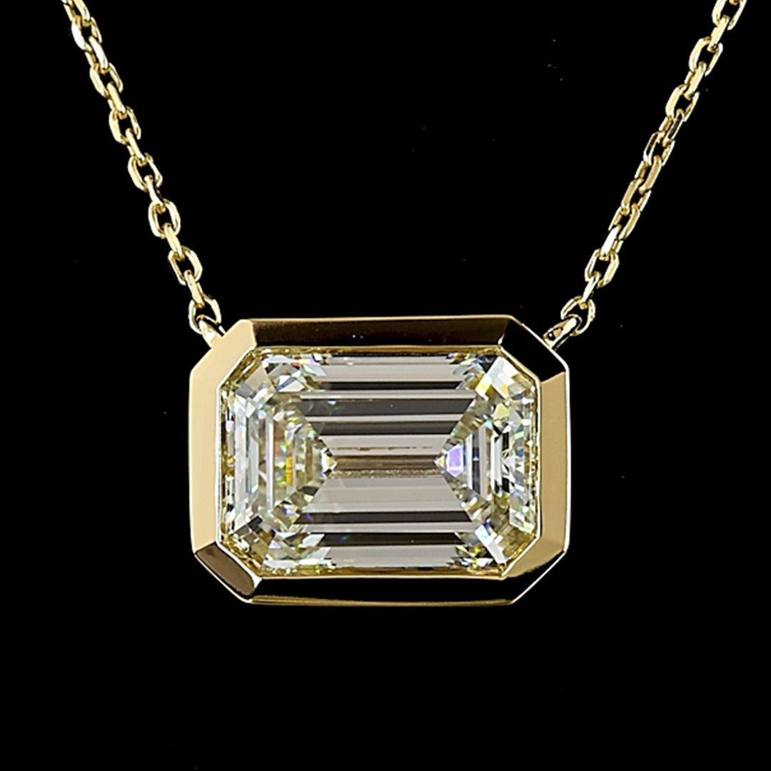 Emerald Lab Grown Diamond Bezel Solitaire Pendant Necklace