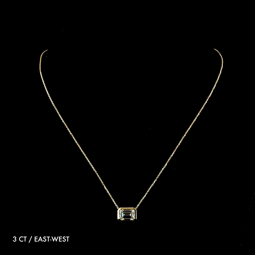 Emerald Lab Grown Diamond Bezel Solitaire Pendant Necklace