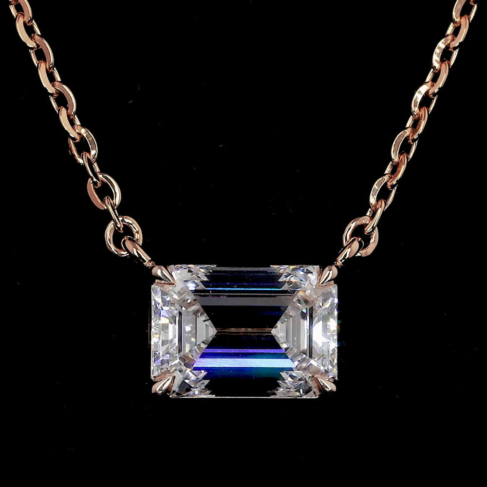 Emerald Lab Grown Diamond Solitaire Pendant Necklace