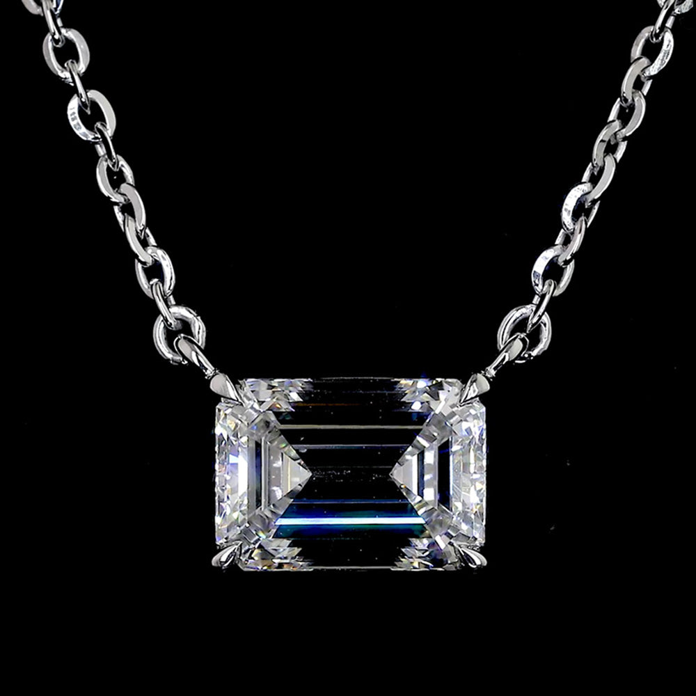 Emerald Lab Grown Diamond Solitaire Pendant Necklace