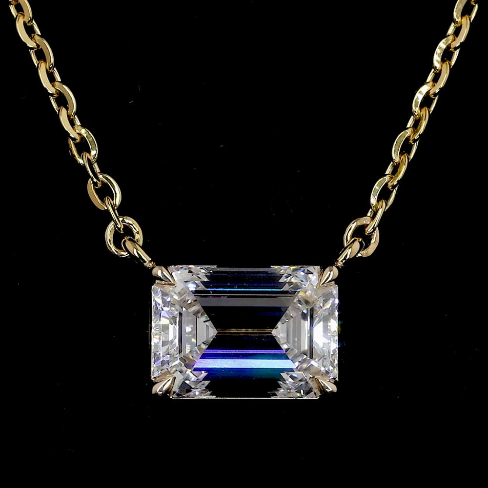 Emerald Lab Grown Diamond Solitaire Pendant Necklace