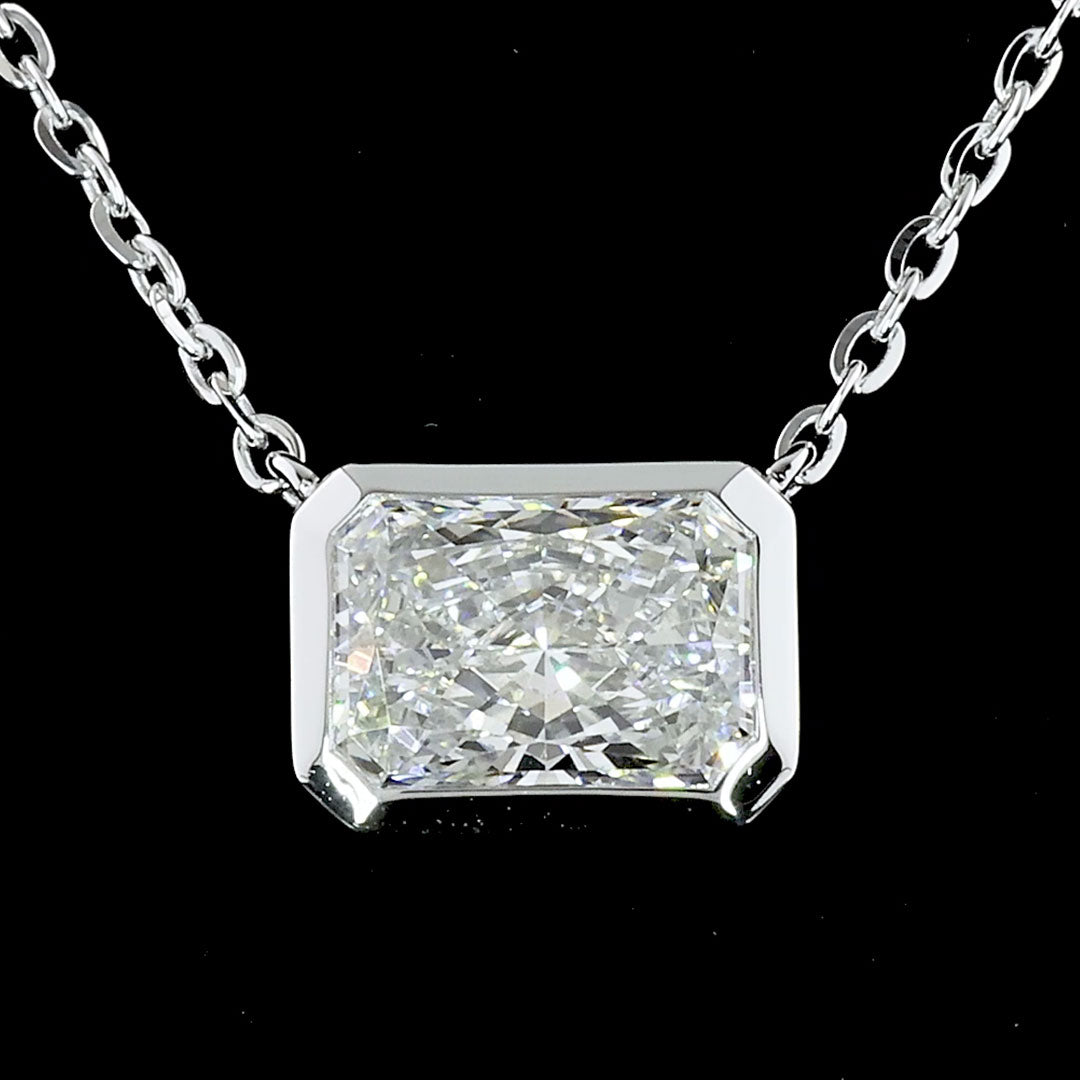 Radiant Lab Grown Diamond Bezel Solitaire Pendant Necklace