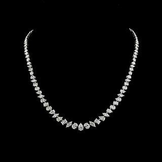 Lab Grown Diamonds 15.5ctw mix shape graduated station necklace with 93 diamonds on white gold chain, 16-inch length.