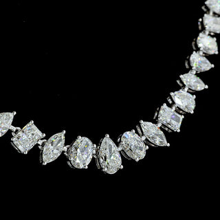 Lab Grown Diamonds 15 CTW mix shape graduated station necklace with 93 diamonds on a 16-inch white gold chain.