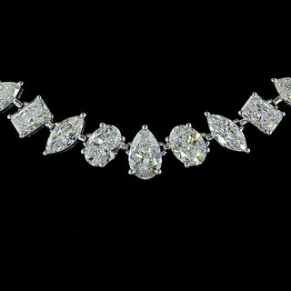 Lab Grown Diamonds 15 CTW mix shape graduated station necklace with 93 diamonds in white gold, 16-inch length.