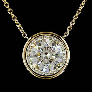 Round Lab Grown Diamond Bezel Halo Button Pendant Necklace