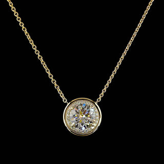 Round Lab Grown Diamond Bezel Halo Button Pendant Necklace