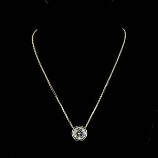 Round Lab Grown Diamond Bezel Halo Button Pendant Necklace