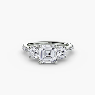 Three-Stone Cathedral Engagement Ring with Pavé Band