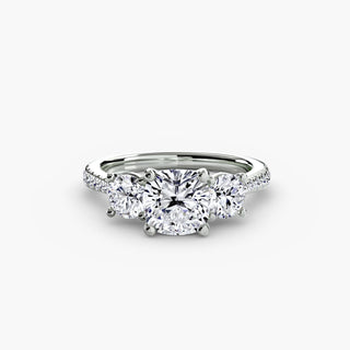 Three-Stone Cathedral Engagement Ring with Pavé Band