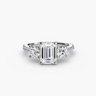 Three-Stone Cathedral Engagement Ring with Pavé Band