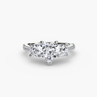 Three-Stone Cathedral Engagement Ring with Pavé Band