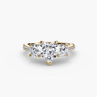 Three-Stone Cathedral Engagement Ring with Pavé Band