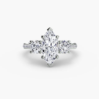 Three-Stone Cathedral Engagement Ring with Pavé Band