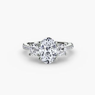 Three-Stone Cathedral Engagement Ring with Pavé Band