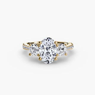 Three-Stone Cathedral Engagement Ring with Pavé Band