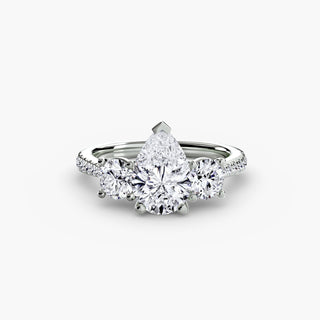 Three-Stone Cathedral Engagement Ring with Pavé Band