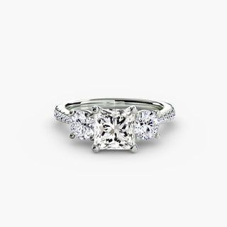 Three-Stone Cathedral Engagement Ring with Pavé Band