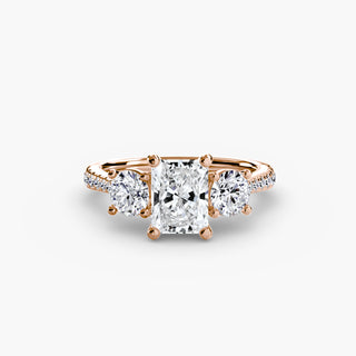 Three-Stone Cathedral Engagement Ring with Pavé Band