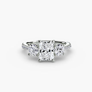 Three-Stone Cathedral Engagement Ring with Pavé Band