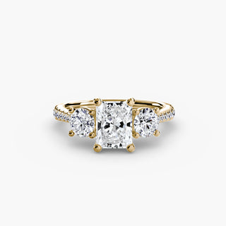 Three-Stone Cathedral Engagement Ring with Pavé Band